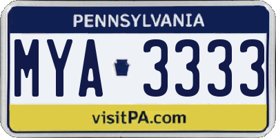 PA license plate MYA3333