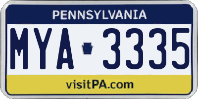 PA license plate MYA3335