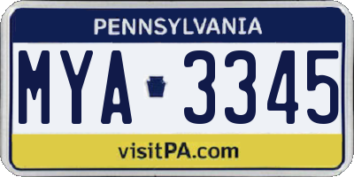 PA license plate MYA3345