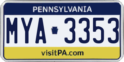 PA license plate MYA3353