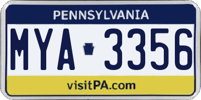 PA license plate MYA3356