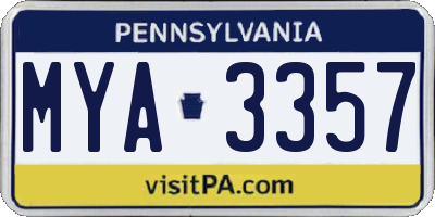 PA license plate MYA3357