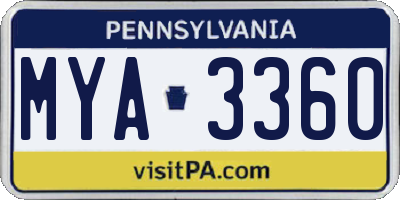 PA license plate MYA3360
