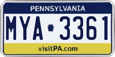 PA license plate MYA3361