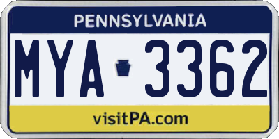 PA license plate MYA3362