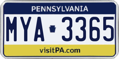 PA license plate MYA3365