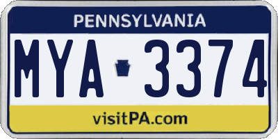 PA license plate MYA3374