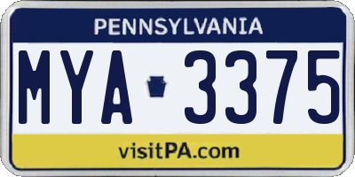PA license plate MYA3375