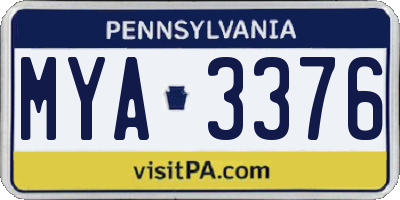 PA license plate MYA3376