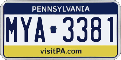 PA license plate MYA3381