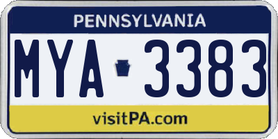 PA license plate MYA3383