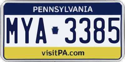 PA license plate MYA3385