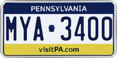 PA license plate MYA3400