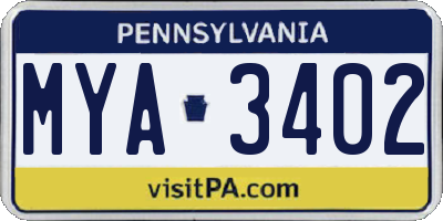 PA license plate MYA3402