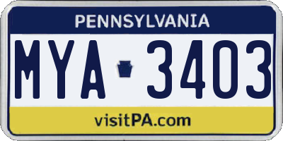 PA license plate MYA3403