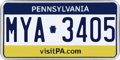 PA license plate MYA3405