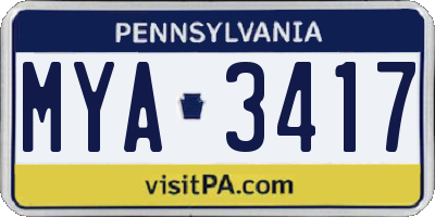 PA license plate MYA3417