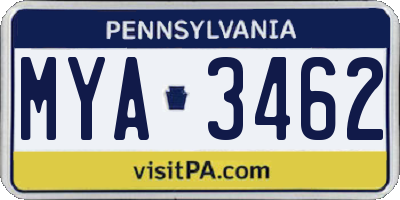 PA license plate MYA3462