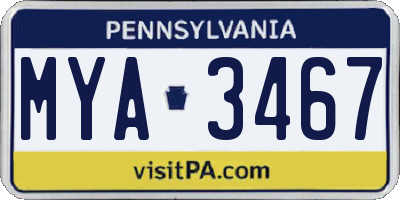 PA license plate MYA3467