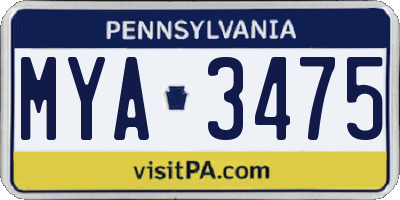 PA license plate MYA3475