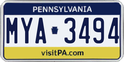 PA license plate MYA3494