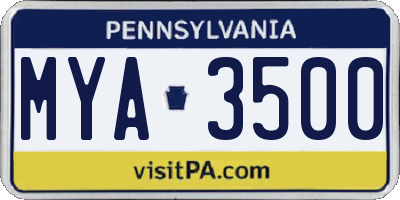 PA license plate MYA3500