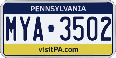 PA license plate MYA3502