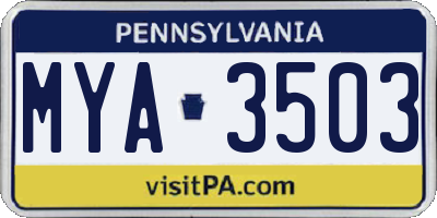 PA license plate MYA3503