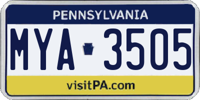 PA license plate MYA3505