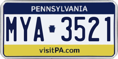 PA license plate MYA3521