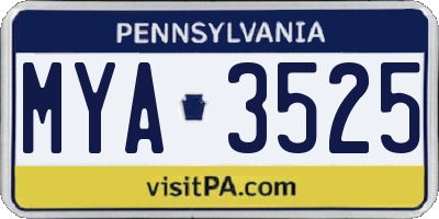PA license plate MYA3525