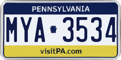PA license plate MYA3534