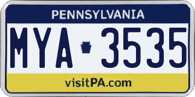 PA license plate MYA3535