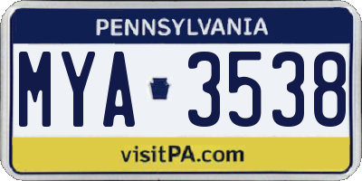 PA license plate MYA3538