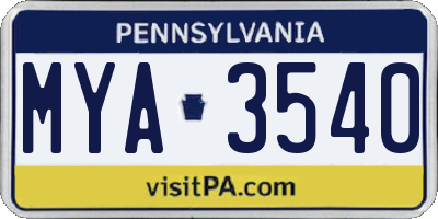 PA license plate MYA3540