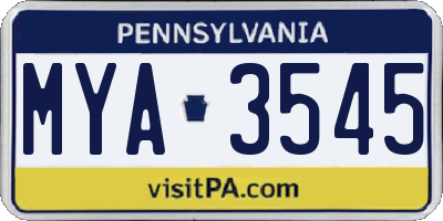 PA license plate MYA3545