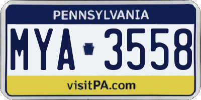 PA license plate MYA3558