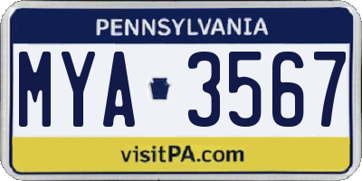 PA license plate MYA3567