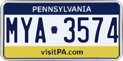PA license plate MYA3574