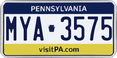 PA license plate MYA3575