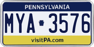 PA license plate MYA3576