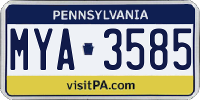 PA license plate MYA3585