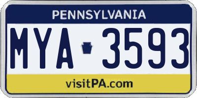 PA license plate MYA3593