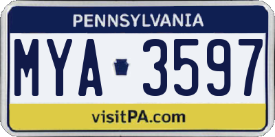 PA license plate MYA3597