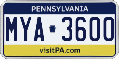PA license plate MYA3600