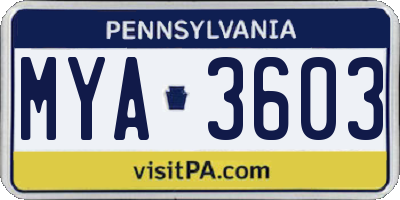 PA license plate MYA3603