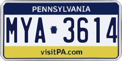 PA license plate MYA3614