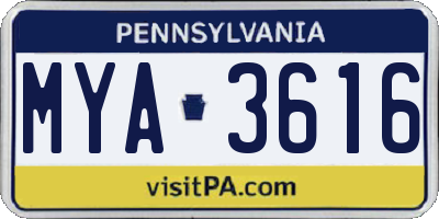 PA license plate MYA3616