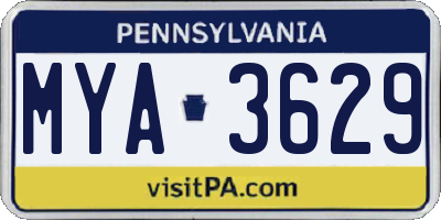 PA license plate MYA3629