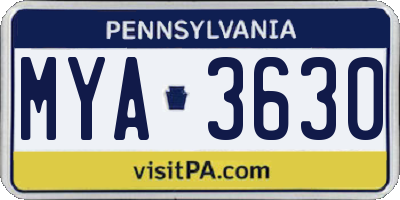 PA license plate MYA3630